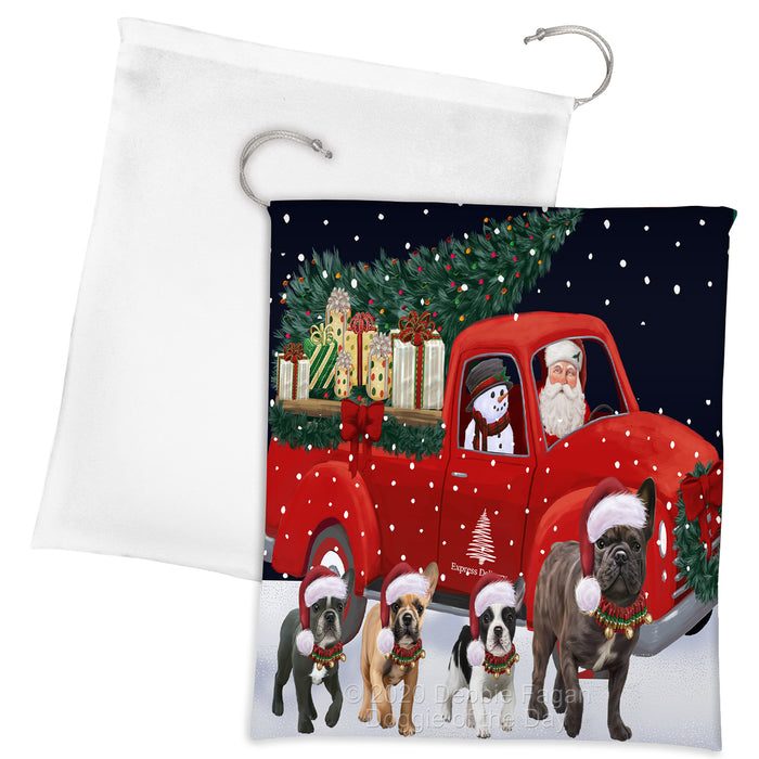 Christmas Express Delivery Red Truck Running French Bulldogs Drawstring Laundry or Gift Bag LGB48902