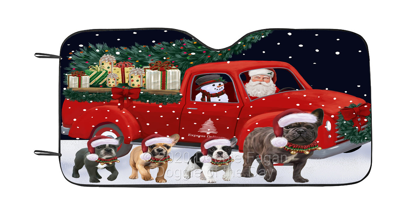 Christmas Express Delivery Red Truck Running French Bulldog Car Sun Shade Cover Curtain