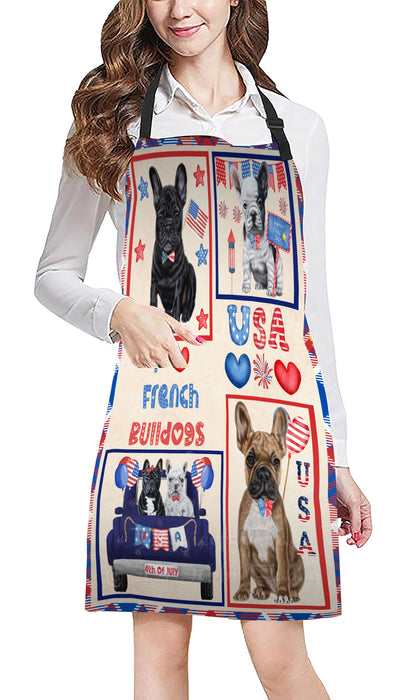 4th of July Independence Day I Love USA French Bulldogs Apron - Adjustable Long Neck Bib for Adults - Waterproof Polyester Fabric With 2 Pockets - Chef Apron for Cooking, Dish Washing, Gardening, and Pet Grooming