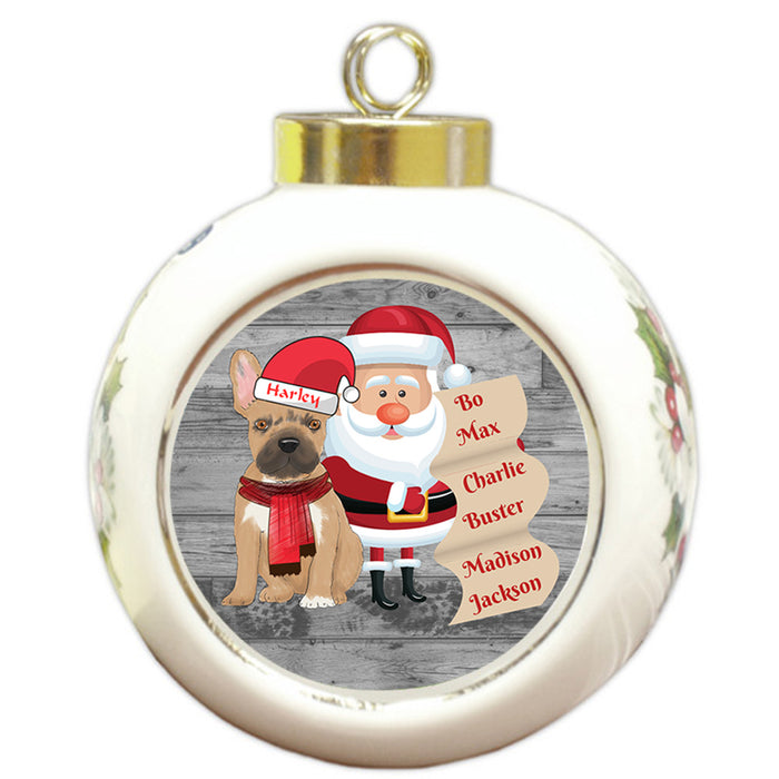 Custom Personalized Santa with French Bulldog Christmas Round Ball Ornament