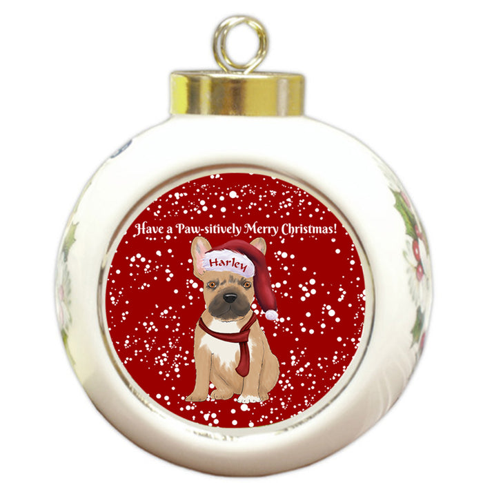 Custom Personalized Pawsitively French Bulldog Merry Christmas Round Ball Ornament