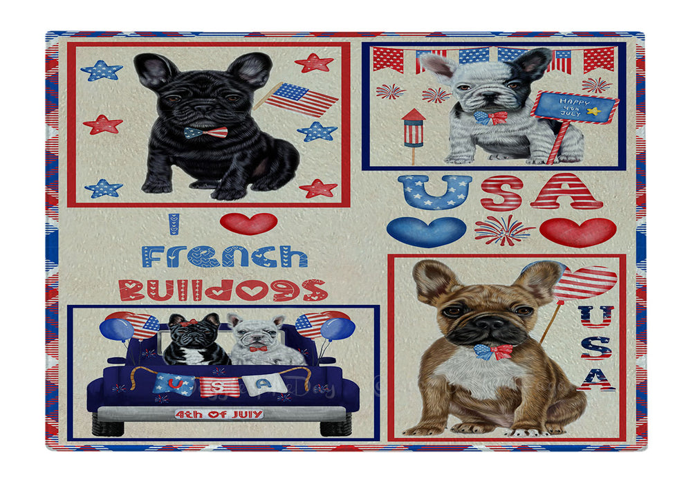 4th of July Independence Day I Love USA French Bulldogs Cutting Board - For Kitchen - Scratch & Stain Resistant - Designed To Stay In Place - Easy To Clean By Hand - Perfect for Chopping Meats, Vegetables