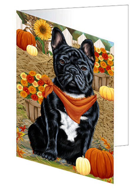 Fall Autumn Greeting French Bulldog with Pumpkins Handmade Artwork Assorted Pets Greeting Cards and Note Cards with Envelopes for All Occasions and Holiday Seasons GCD56276