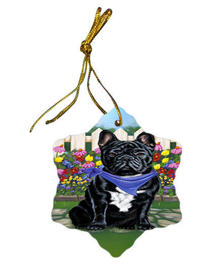 Spring Floral French Bulldog Star Porcelain Ornament SPOR49865
