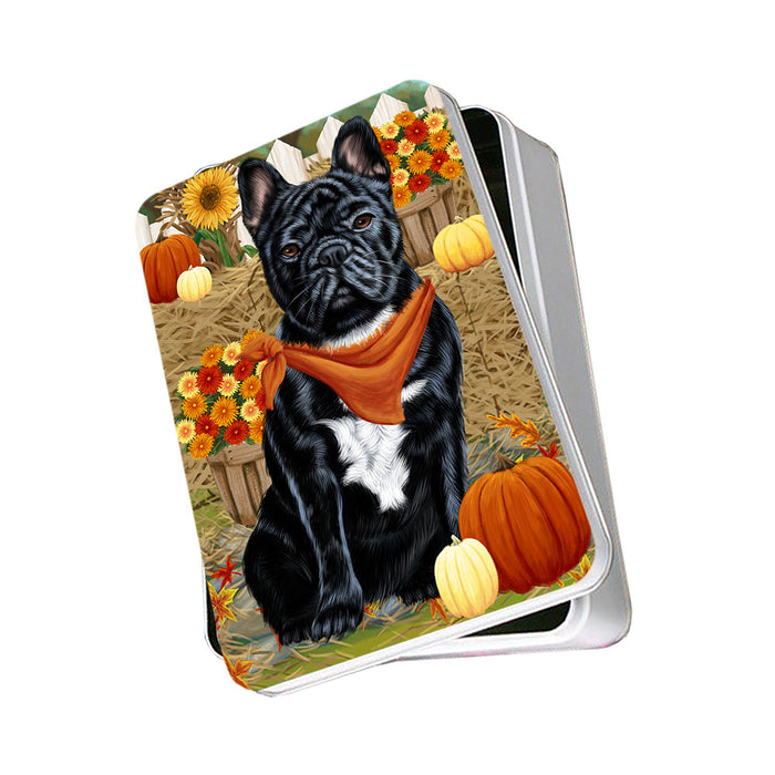 Fall Autumn Greeting French Bulldog with Pumpkins Photo Storage Tin PITN50749