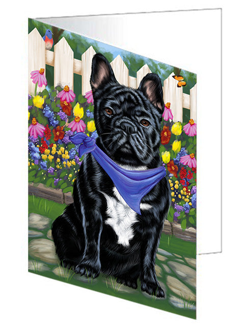 Spring Floral French Bulldog Handmade Artwork Assorted Pets Greeting Cards and Note Cards with Envelopes for All Occasions and Holiday Seasons GCD53648