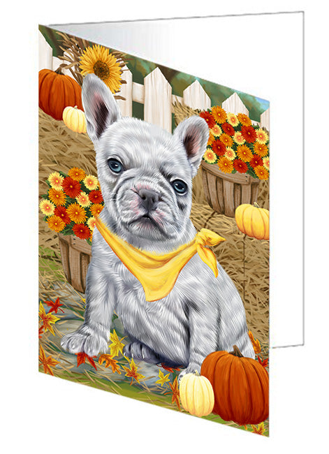 Fall Autumn Greeting French Bulldog with Pumpkins Handmade Artwork Assorted Pets Greeting Cards and Note Cards with Envelopes for All Occasions and Holiday Seasons GCD56279