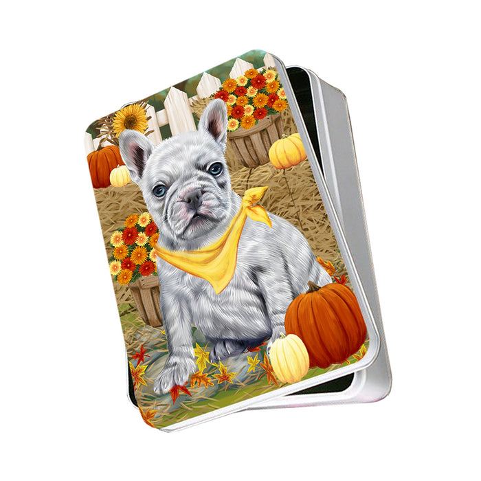 Fall Autumn Greeting French Bulldog with Pumpkins Photo Storage Tin PITN50750