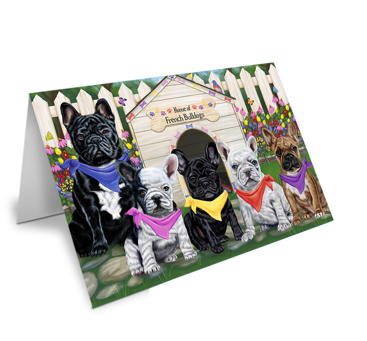 Spring Dog House French Bulldogs Handmade Artwork Assorted Pets Greeting Cards and Note Cards with Envelopes for All Occasions and Holiday Seasons GCD53651
