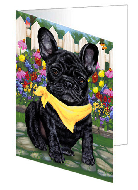 Spring Floral French Bulldog Handmade Artwork Assorted Pets Greeting Cards and Note Cards with Envelopes for All Occasions and Holiday Seasons GCD53654
