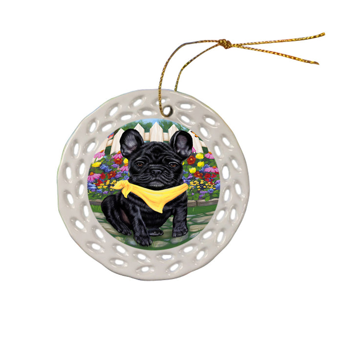 Spring Floral French Bulldog Ceramic Doily Ornament DPOR49875