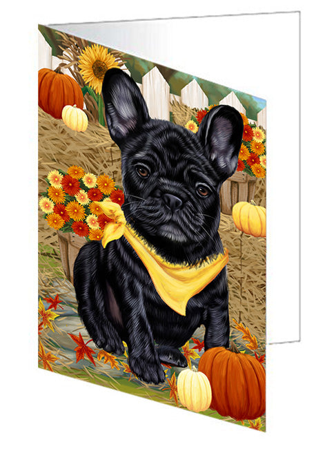 Fall Autumn Greeting French Bulldog with Pumpkins Handmade Artwork Assorted Pets Greeting Cards and Note Cards with Envelopes for All Occasions and Holiday Seasons GCD56282