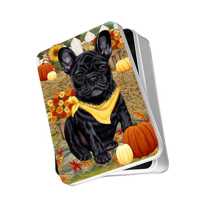 Fall Autumn Greeting French Bulldog with Pumpkins Photo Storage Tin PITN50751