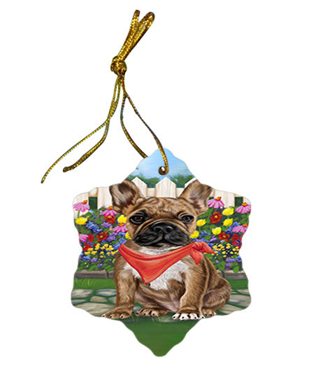 Spring Floral French Bulldog Star Porcelain Ornament SPOR49868