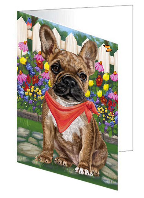 Spring Floral French Bulldog Handmade Artwork Assorted Pets Greeting Cards and Note Cards with Envelopes for All Occasions and Holiday Seasons GCD53657