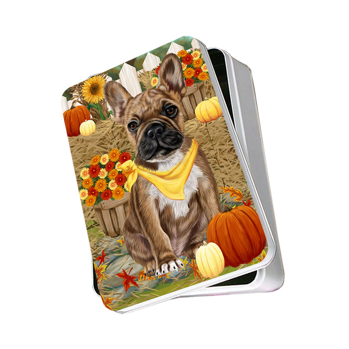 Fall Autumn Greeting French Bulldog with Pumpkins Photo Storage Tin PITN50752