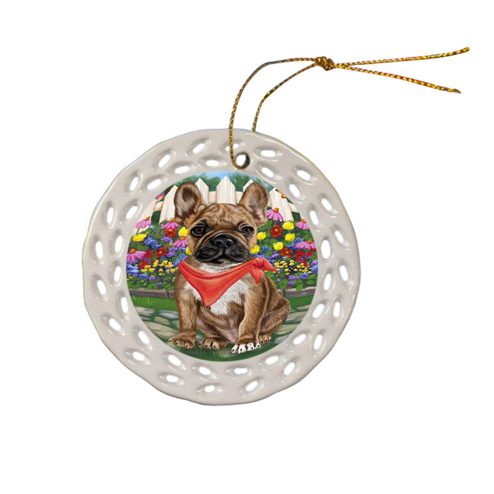 Spring Floral French Bulldog Ceramic Doily Ornament DPOR49876