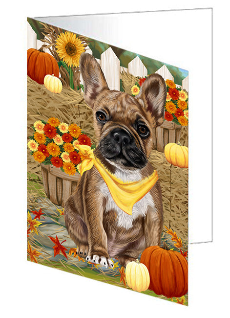 Fall Autumn Greeting French Bulldog with Pumpkins Handmade Artwork Assorted Pets Greeting Cards and Note Cards with Envelopes for All Occasions and Holiday Seasons GCD56285