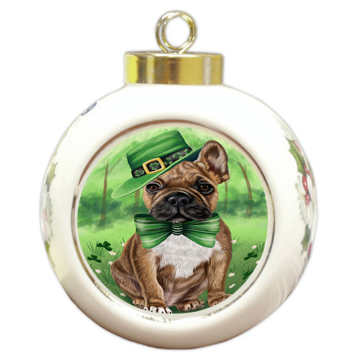 St. Patricks Day Irish Portrait French Bulldog Round Ball Christmas Ornament RBPOR48801