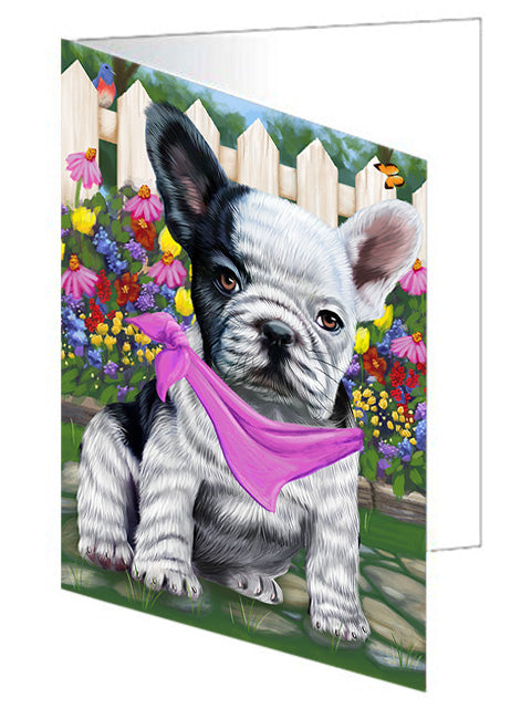 Spring Floral French Bulldog Handmade Artwork Assorted Pets Greeting Cards and Note Cards with Envelopes for All Occasions and Holiday Seasons GCD53660