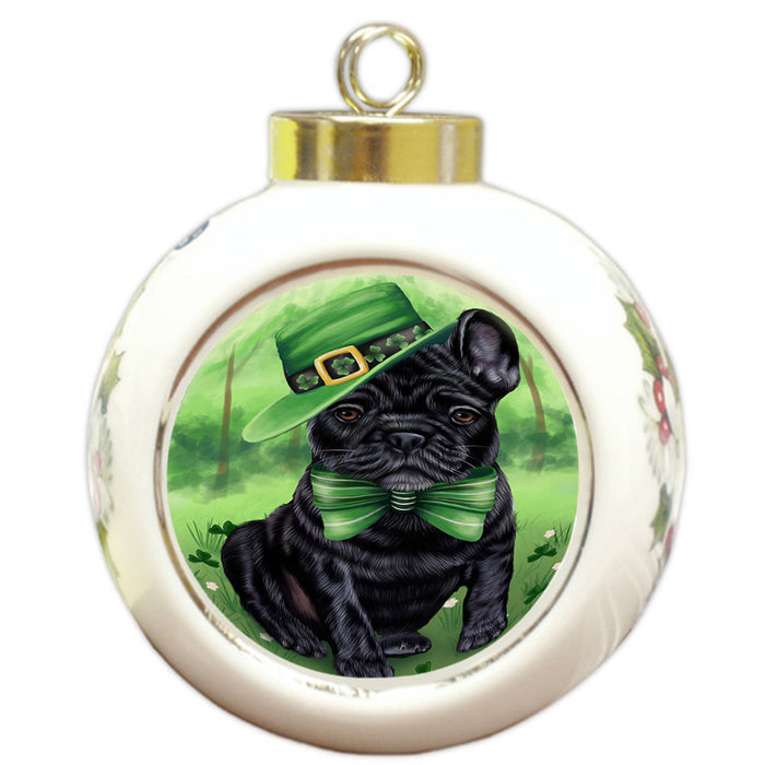 St. Patricks Day Irish Portrait French Bulldog Round Ball Christmas Ornament RBPOR48802