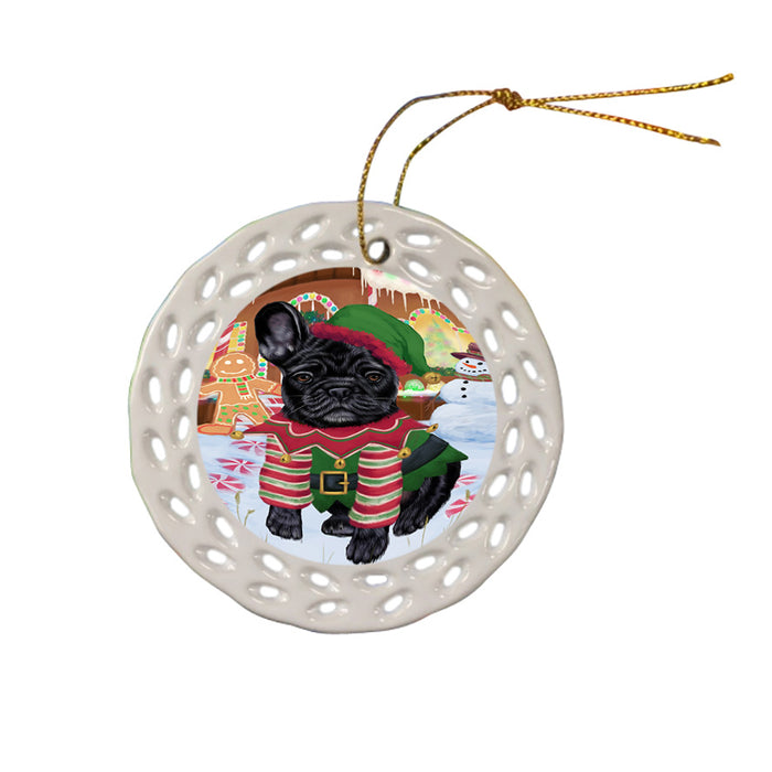 Christmas Gingerbread House Candyfest French Bulldog Ceramic Doily Ornament DPOR56686