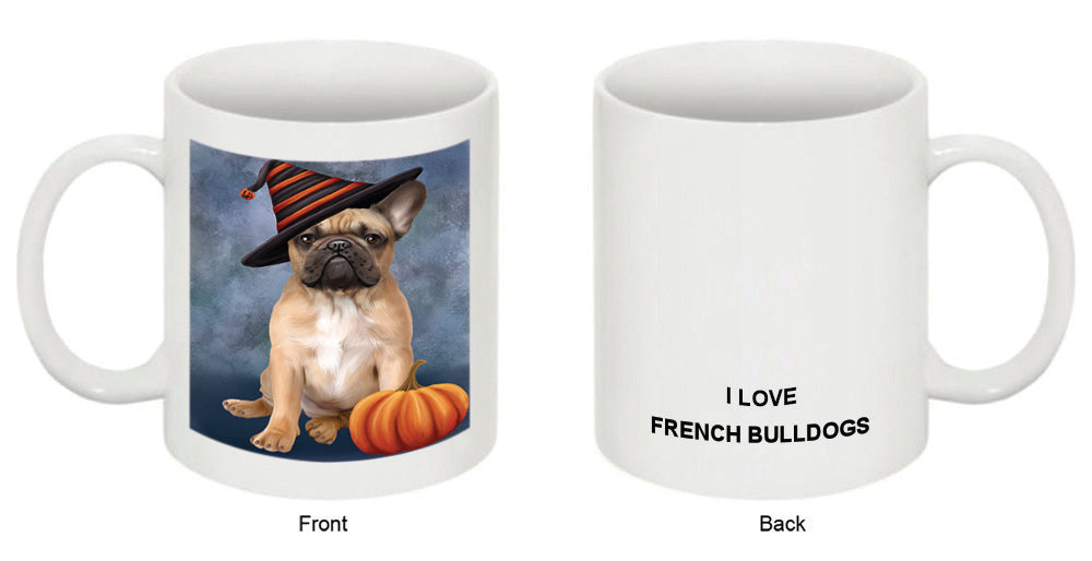 Happy Halloween French Bulldog Wearing Witch Hat with Pumpkin Coffee Mug MUG50346