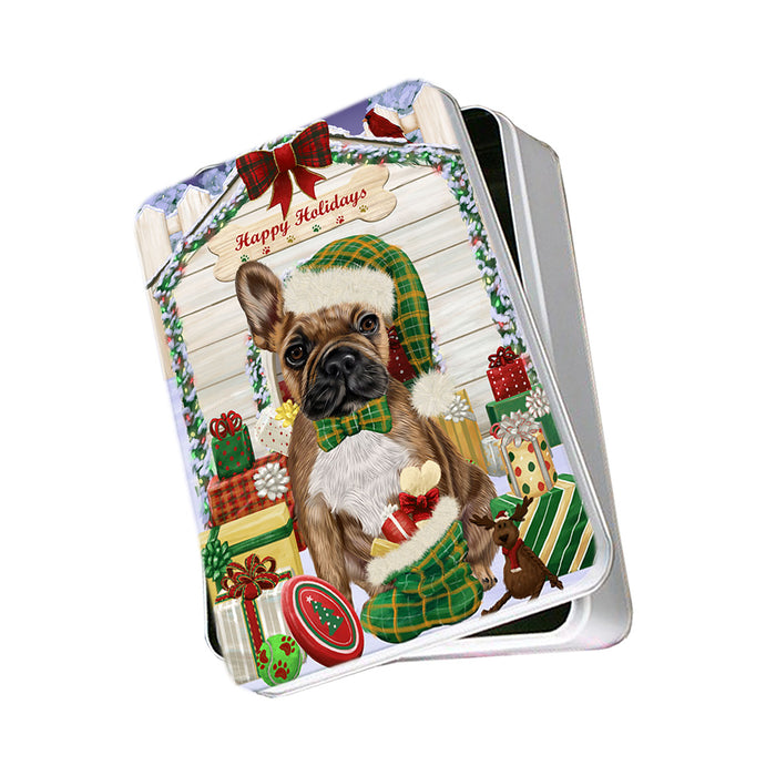 Happy Holidays Christmas French Bulldog House with Presents Photo Storage Tin PITN51412