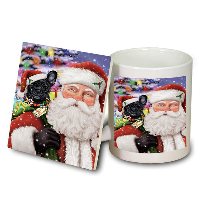 Santa Carrying French Bulldog and Christmas Presents Mug and Coaster Set MUC53979