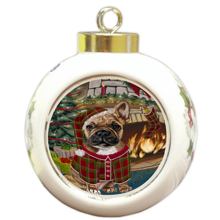 The Stocking was Hung French Bulldog Round Ball Christmas Ornament RBPOR55660