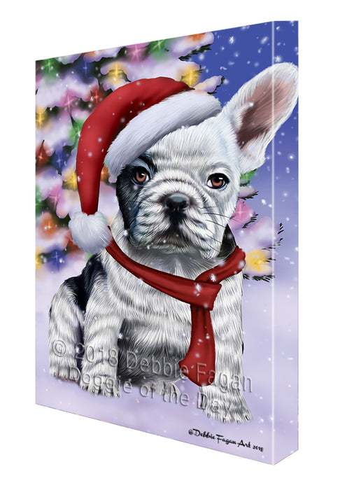 Winterland Wonderland French Bulldog In Christmas Holiday Scenic Background  Canvas Print Wall Art Décor CVS98360