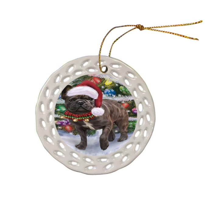 Trotting in the Snow French Bulldog Ceramic Doily Ornament DPOR55796