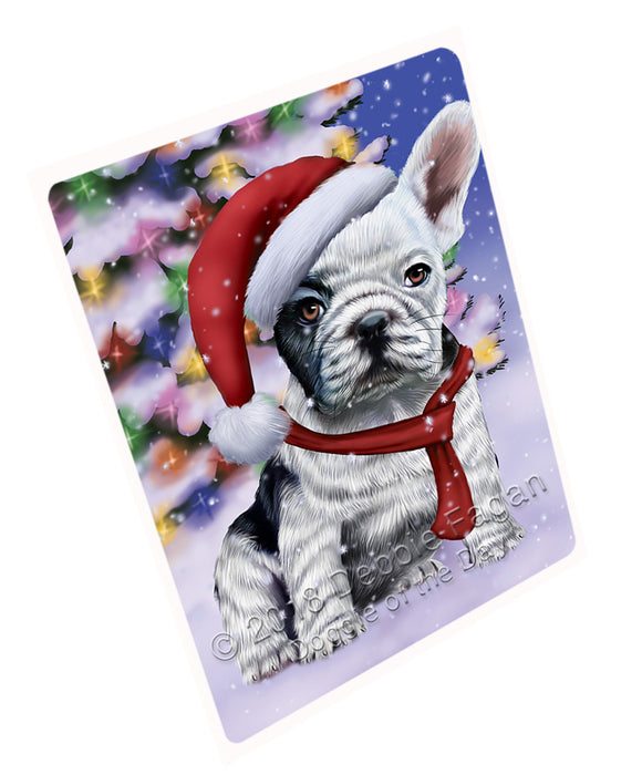 Winterland Wonderland French Bulldog In Christmas Holiday Scenic Background  Blanket BLNKT97851