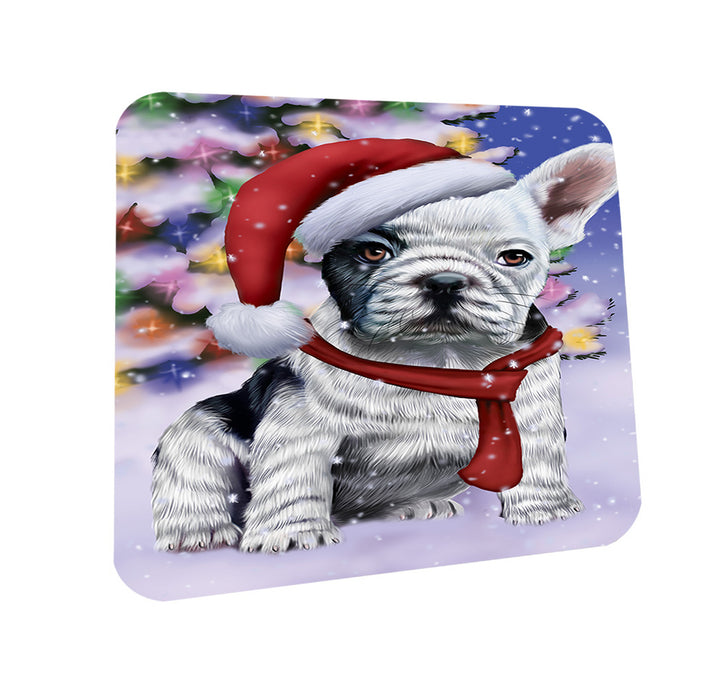 Winterland Wonderland French Bulldog In Christmas Holiday Scenic Background  Coasters Set of 4 CST53348