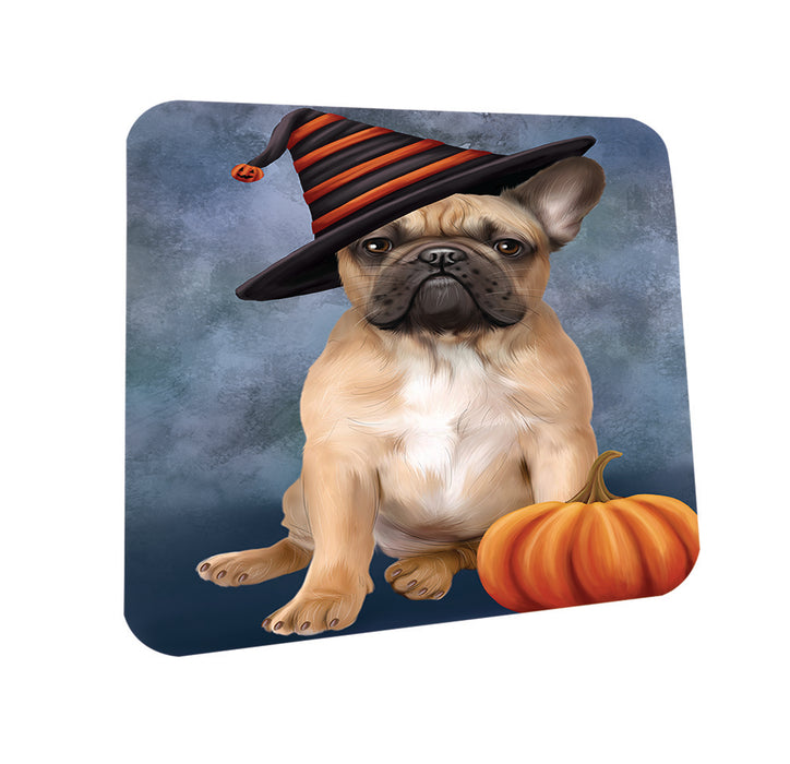Happy Halloween French Bulldog Wearing Witch Hat with Pumpkin Coasters Set of 4 CST54906