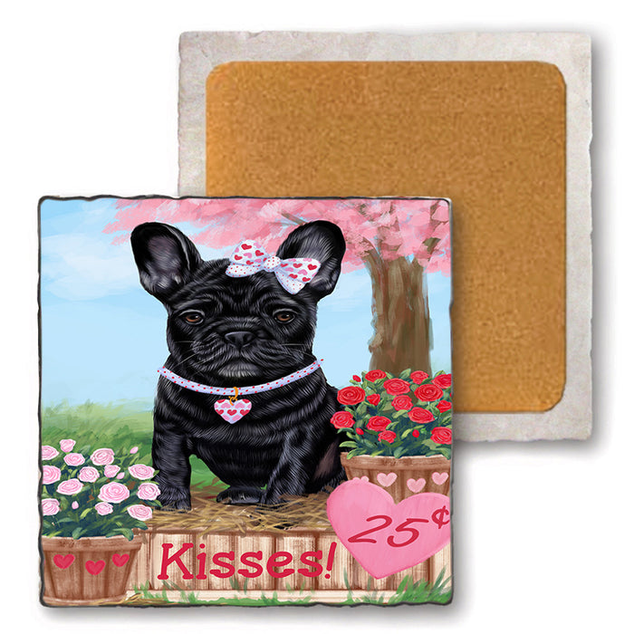 Rosie 25 Cent Kisses French Bulldog Dog Set of 4 Natural Stone Marble Tile Coasters MCST50863