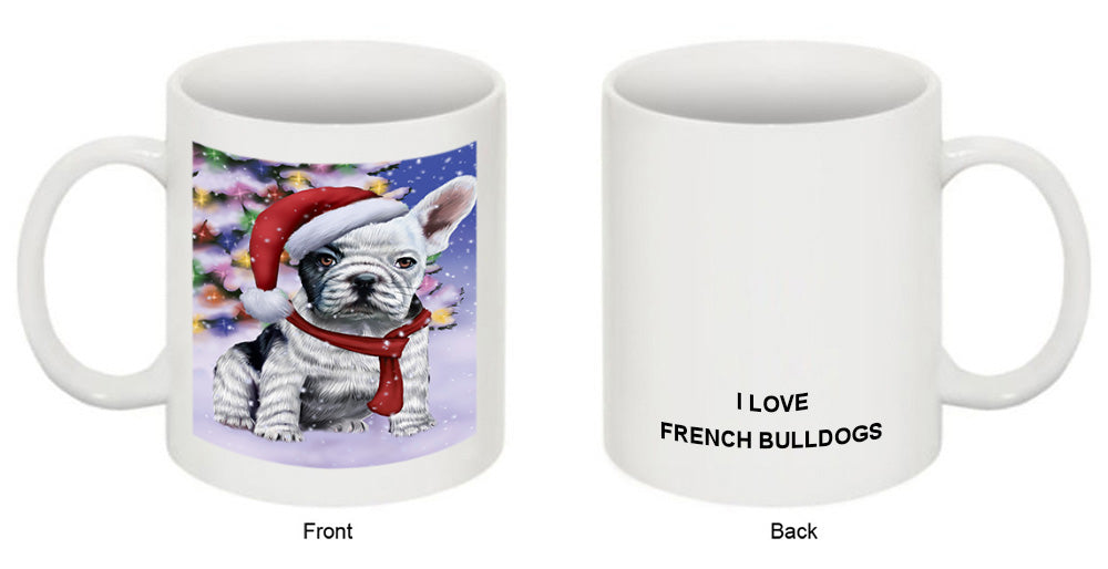 Winterland Wonderland French Bulldog In Christmas Holiday Scenic Background  Coffee Mug MUG48788