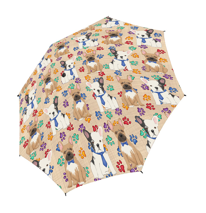 Rainbow Paw Print French Bulldog Dogs Blue Semi-Automatic Foldable Umbrella