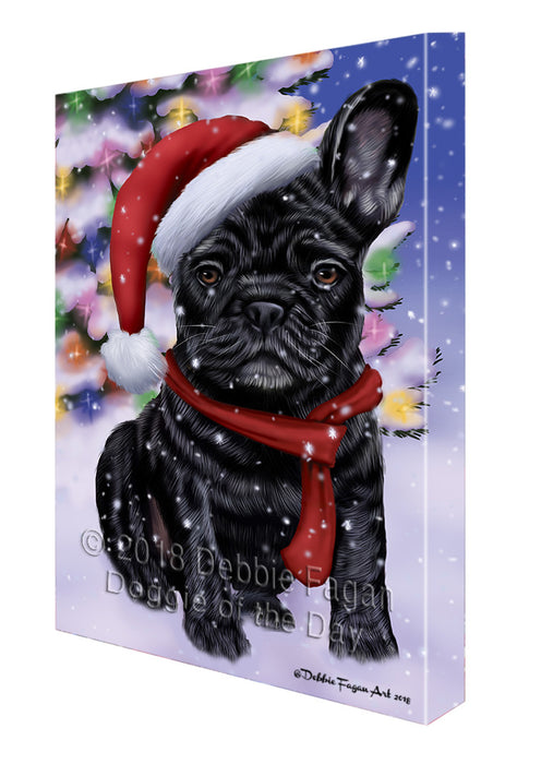 Winterland Wonderland French Bulldog In Christmas Holiday Scenic Background  Canvas Print Wall Art Décor CVS98369