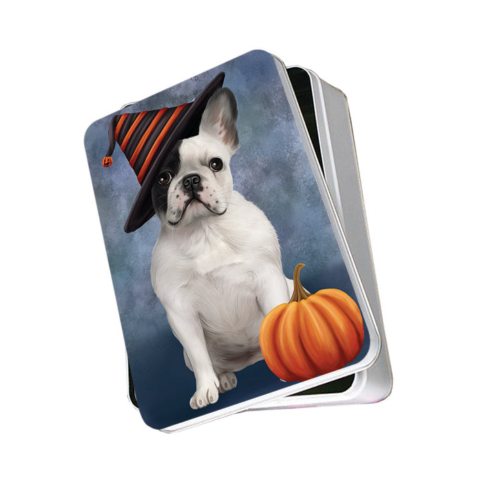 Happy Halloween French Bulldog Wearing Witch Hat with Pumpkin Photo Storage Tin PITN54892