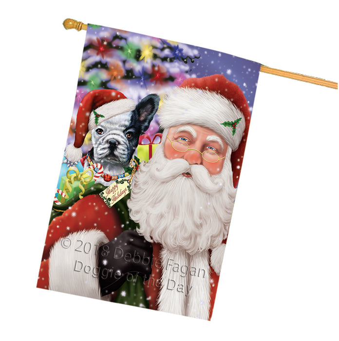 Santa Carrying French Bulldog and Christmas Presents House Flag FLG54186