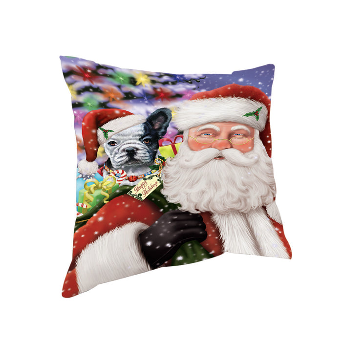 Santa Carrying French Bulldog and Christmas Presents Pillow PIL72576