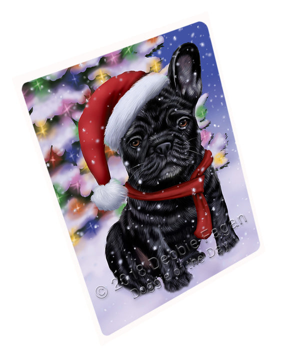 Winterland Wonderland French Bulldog In Christmas Holiday Scenic Background  Blanket BLNKT97860