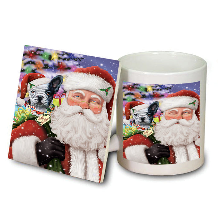 Santa Carrying French Bulldog and Christmas Presents Mug and Coaster Set MUC53980