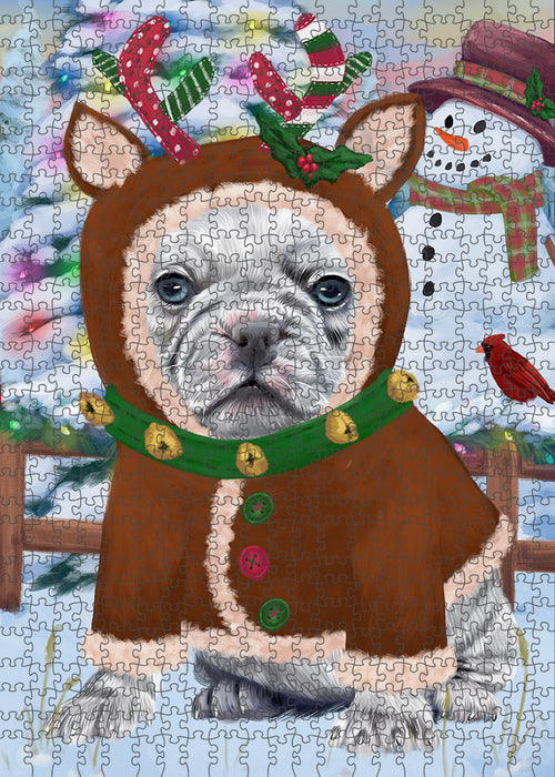 Christmas Gingerbread House Candyfest French Bulldog Puzzle with Photo Tin PUZL93524