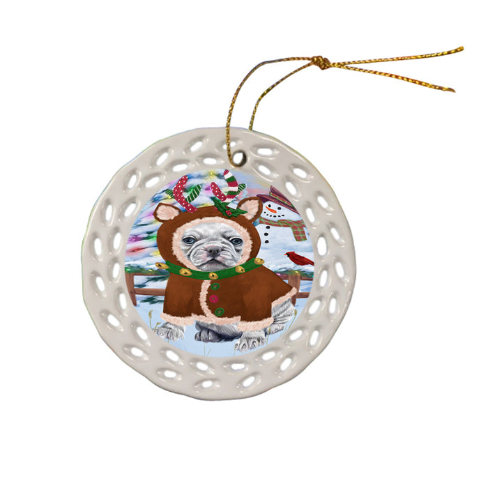 Christmas Gingerbread House Candyfest French Bulldog Ceramic Doily Ornament DPOR56687