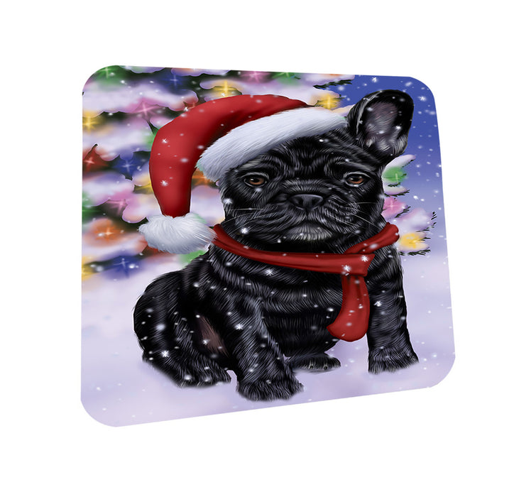 Winterland Wonderland French Bulldog In Christmas Holiday Scenic Background  Coasters Set of 4 CST53349