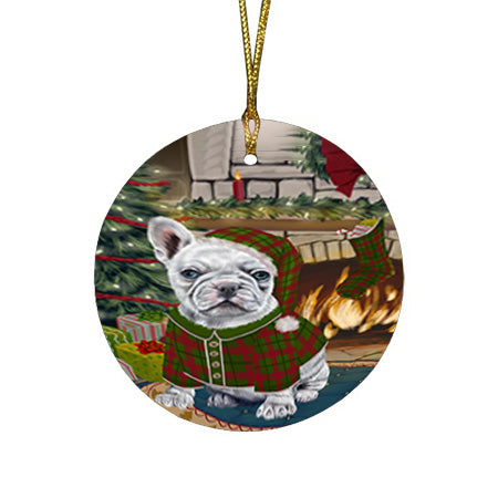 The Stocking was Hung French Bulldog Round Flat Christmas Ornament RFPOR55661