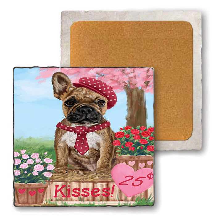 Rosie 25 Cent Kisses French Bulldog Dog Set of 4 Natural Stone Marble Tile Coasters MCST50864