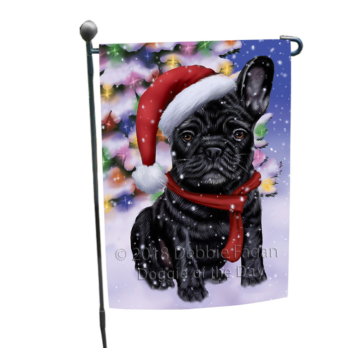 Winterland Wonderland French Bulldog In Christmas Holiday Scenic Background  Garden Flag GFLG53453